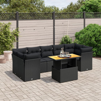 8-tlg. Garten-Sofagarnitur mit Kissen Schwarz Poly Rattan