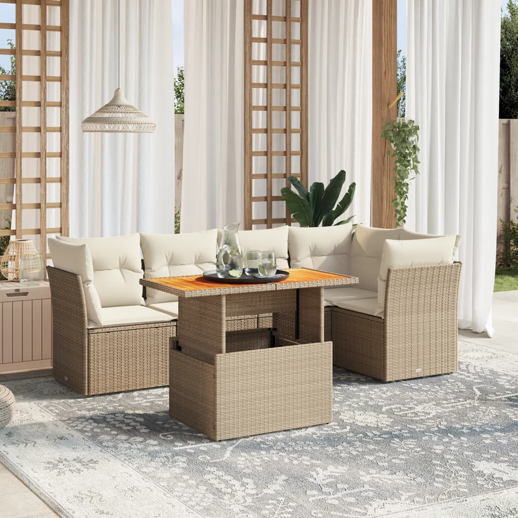 5-tlg. Garten-Sofagarnitur mit Kissen Beige Poly Rattan