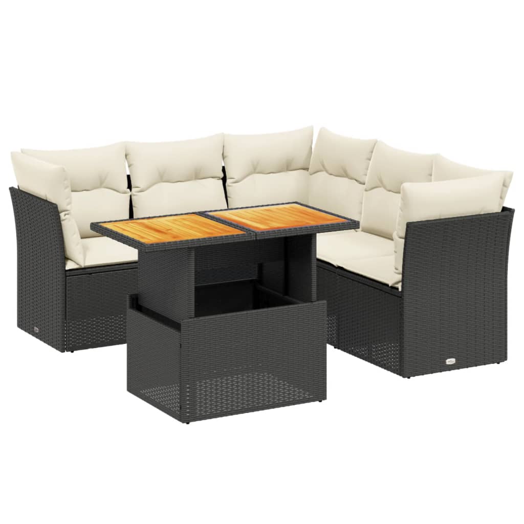 5-tlg. Garten-Sofagarnitur mit Kissen Schwarz Poly Rattan