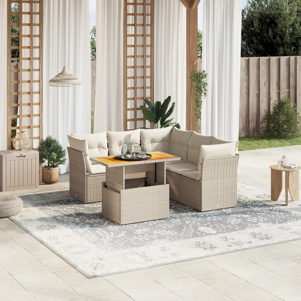 5-tlg. Garten-Sofagarnitur mit Kissen Beige Poly Rattan