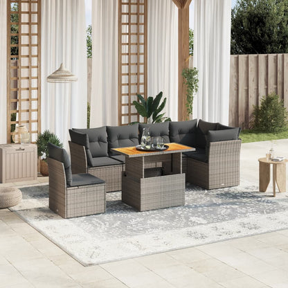 7-tlg. Garten-Sofagarnitur mit Kissen Grau Poly Rattan
