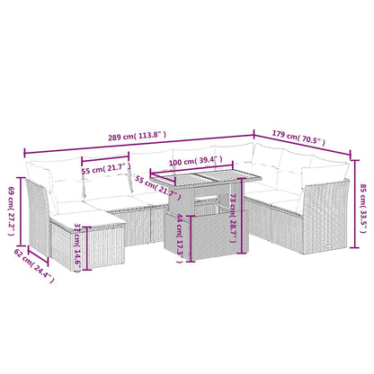 9-tlg. Garten-Sofagarnitur mit Kissen Schwarz Poly Rattan
