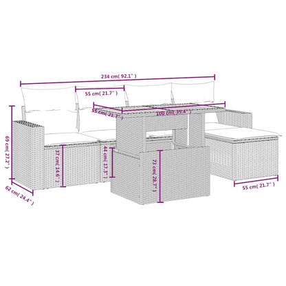 6-tlg. Garten-Sofagarnitur mit Kissen Schwarz Poly Rattan