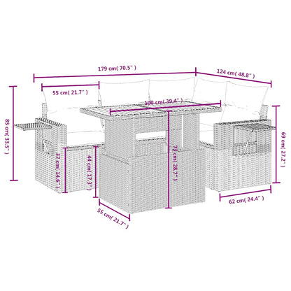 5-tlg. Garten-Sofagarnitur mit Kissen Schwarz Poly Rattan