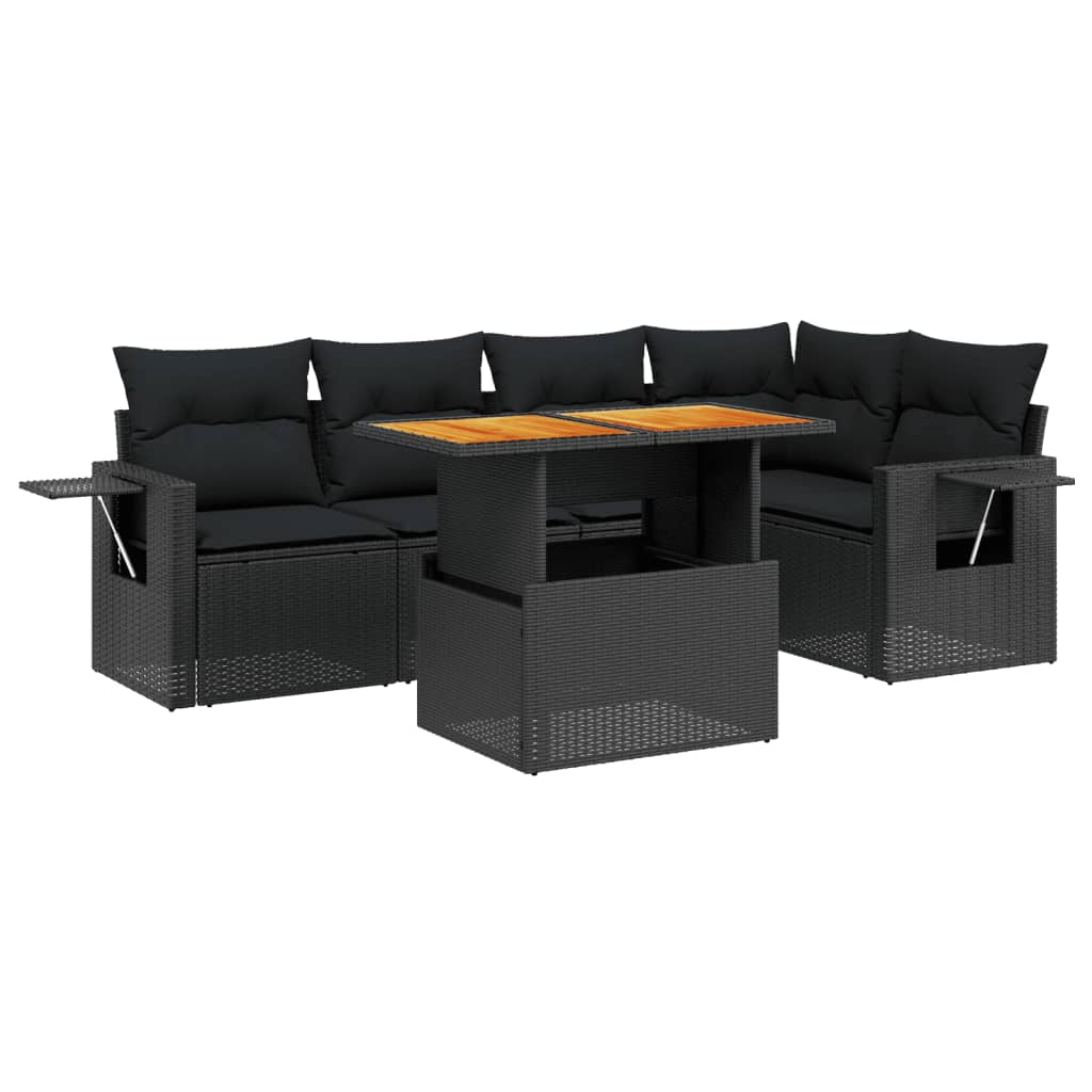 6-tlg. Garten-Sofagarnitur mit Kissen Schwarz Poly Rattan