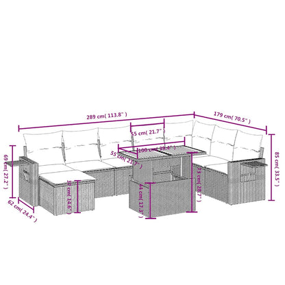 9-tlg. Garten-Sofagarnitur mit Kissen Schwarz Poly Rattan