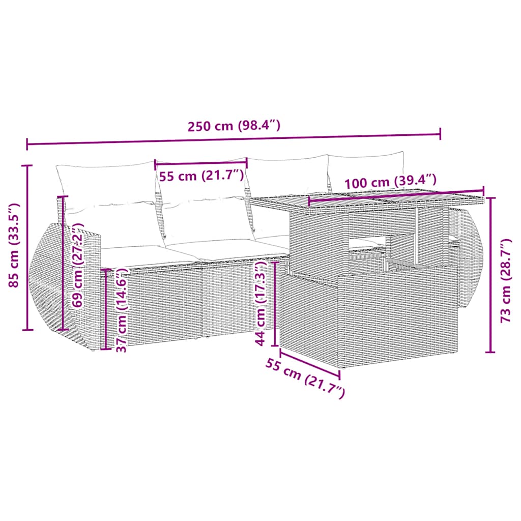5-tlg. Garten-Sofagarnitur mit Kissen Beige Poly Rattan