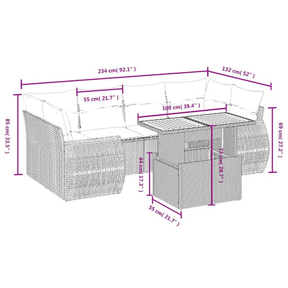 7-tlg. Garten-Sofagarnitur mit Kissen Schwarz Poly Rattan
