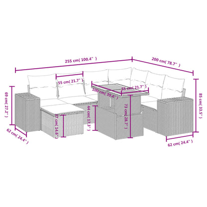 8-tlg. Garten-Sofagarnitur mit Kissen Grau Poly Rattan