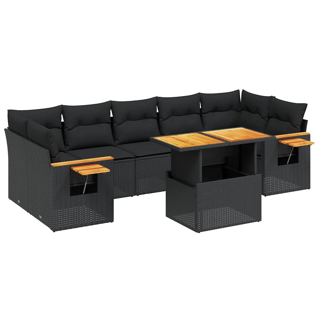 8-tlg. Garten-Sofagarnitur mit Kissen Schwarz Poly Rattan