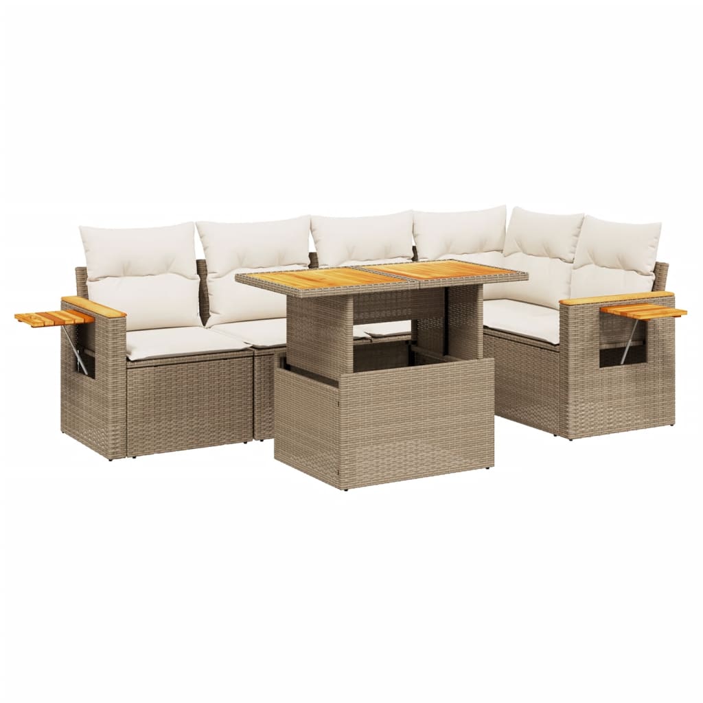 6-tlg. Garten-Sofagarnitur mit Kissen Beige Poly Rattan