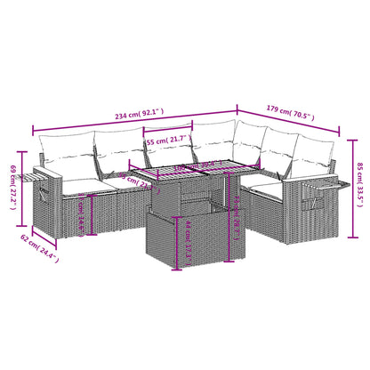 7-tlg. Garten-Sofagarnitur mit Kissen Grau Poly Rattan