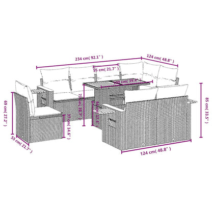 9-tlg. Garten-Sofagarnitur mit Kissen Schwarz Poly Rattan