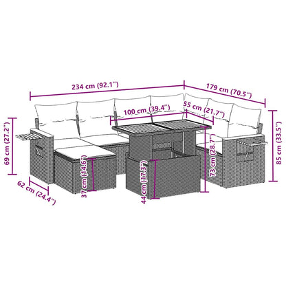 8-tlg. Garten-Sofagarnitur mit Kissen Schwarz Poly Rattan