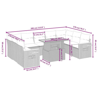 10-tlg. Garten-Sofagarnitur mit Kissen Schwarz Poly Rattan