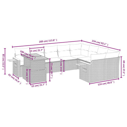 10-tlg. Garten-Sofagarnitur mit Kissen Schwarz Poly Rattan