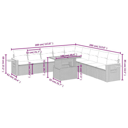 11-tlg. Garten-Sofagarnitur mit Kissen Schwarz Poly Rattan