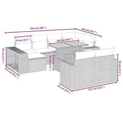 11-tlg. Garten-Sofagarnitur mit Kissen Schwarz Poly Rattan