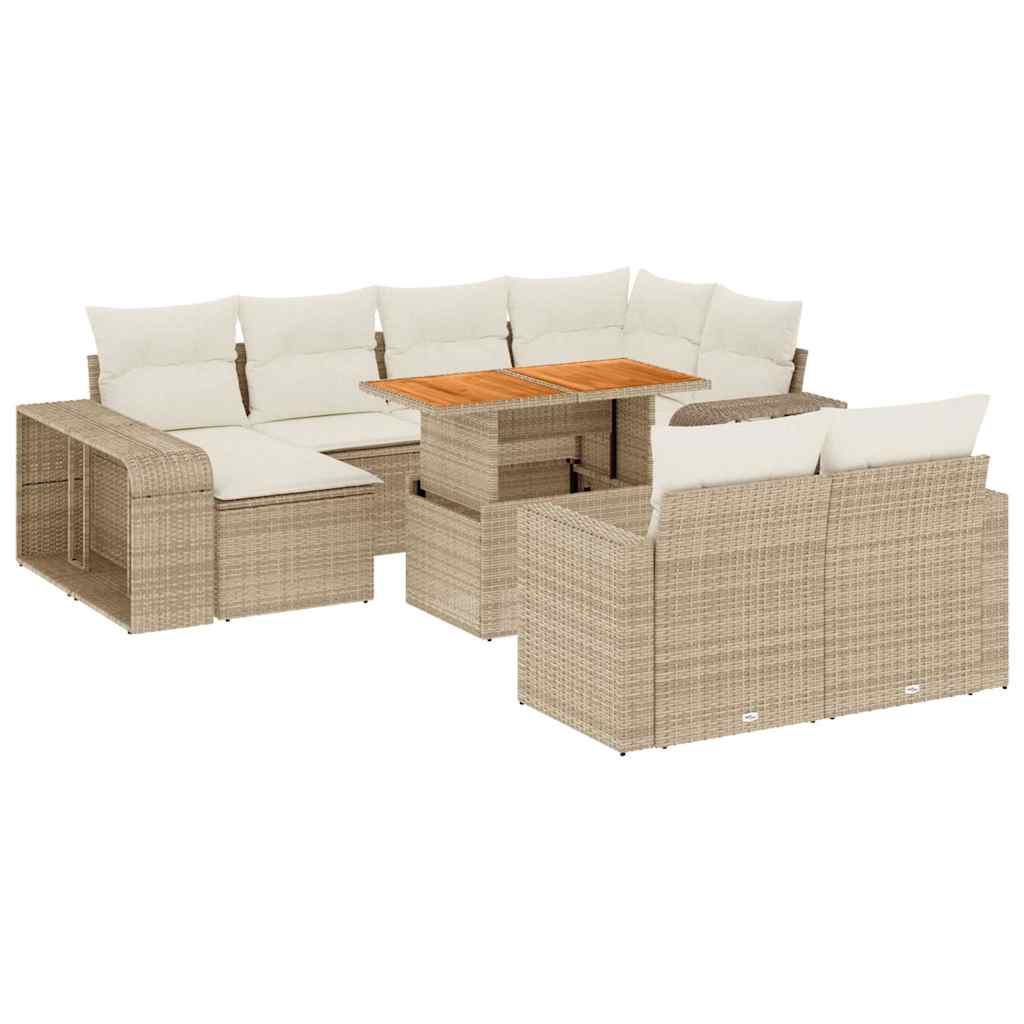 11-tlg. Garten-Sofagarnitur mit Kissen Beige Poly Rattan