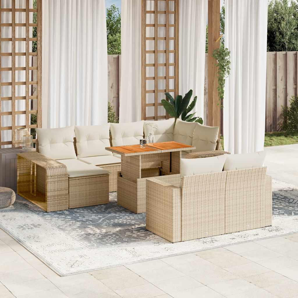 11-tlg. Garten-Sofagarnitur mit Kissen Beige Poly Rattan