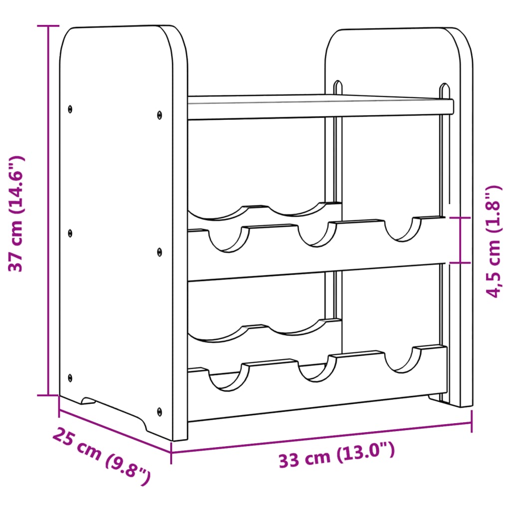 Casier à vin avec plateau supérieur 33x25x37 cm en bois de pin massif