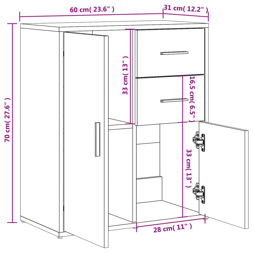 Sideboards 2 Stk. Sonoma-Eiche 60x31x70 cm Holzwerkstoff