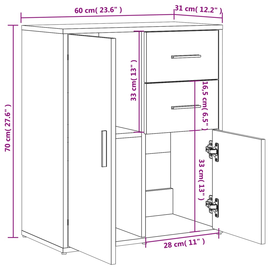 Sideboards 2 Stk. Grau Sonoma-Eiche 60x31x70 cm Holzwerkstoff