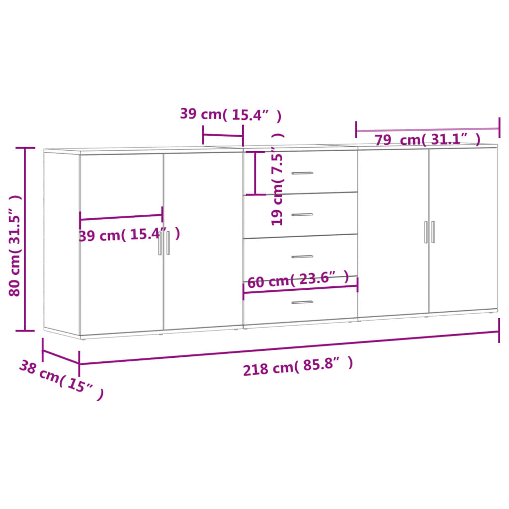 Sideboards 3 Stk. Grau Sonoma Holzwerkstoff
