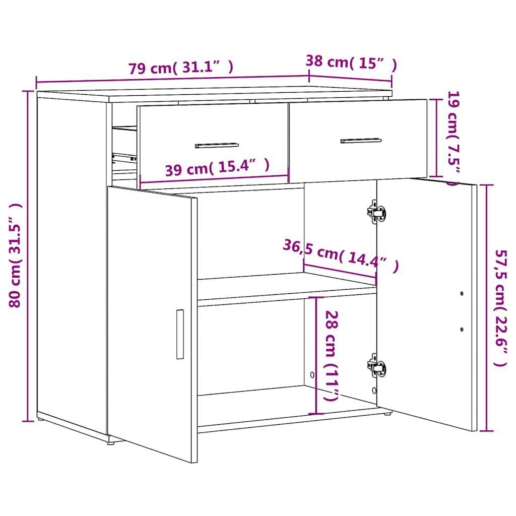 Sideboards 2 Stk. Sonoma-Eiche 79x38x80 cm Holzwerkstoff