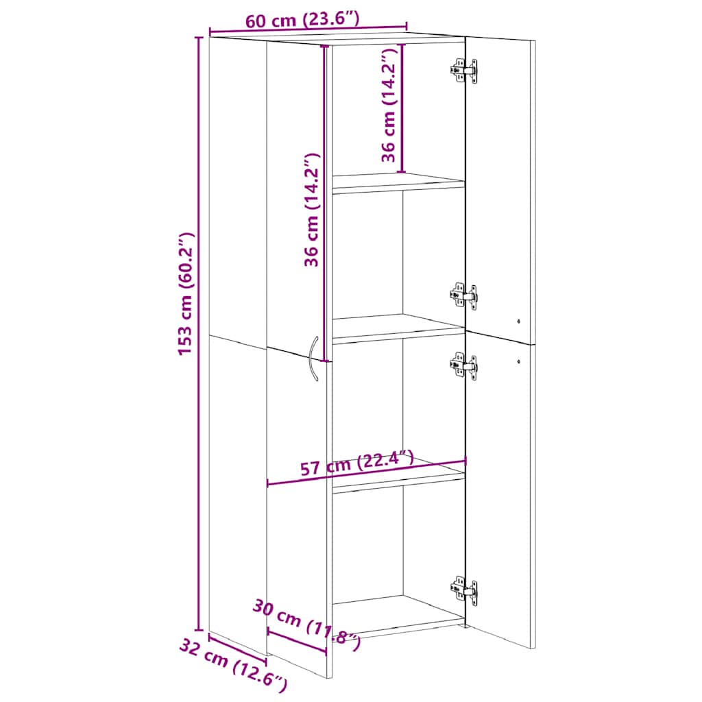 Aktenschrank Grau Sonoma 60x32x153 cm Holzwerkstoff