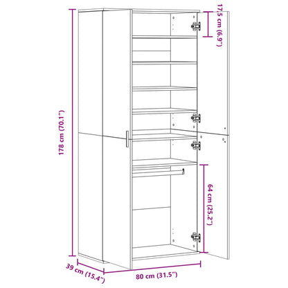 Schuhschrank Räuchereiche 80x39x178 cm Holzwerkstoff
