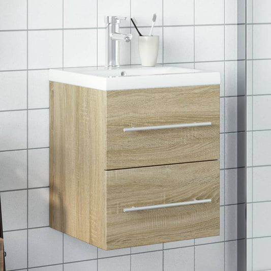 Meuble sous-vasque avec vasque intégrée en chêne Sonoma