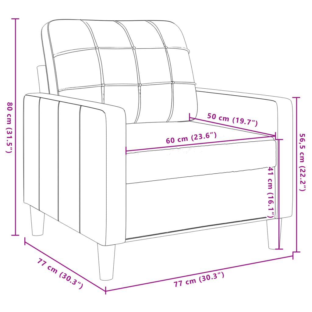 Fauteuil gris clair 60 cm velours