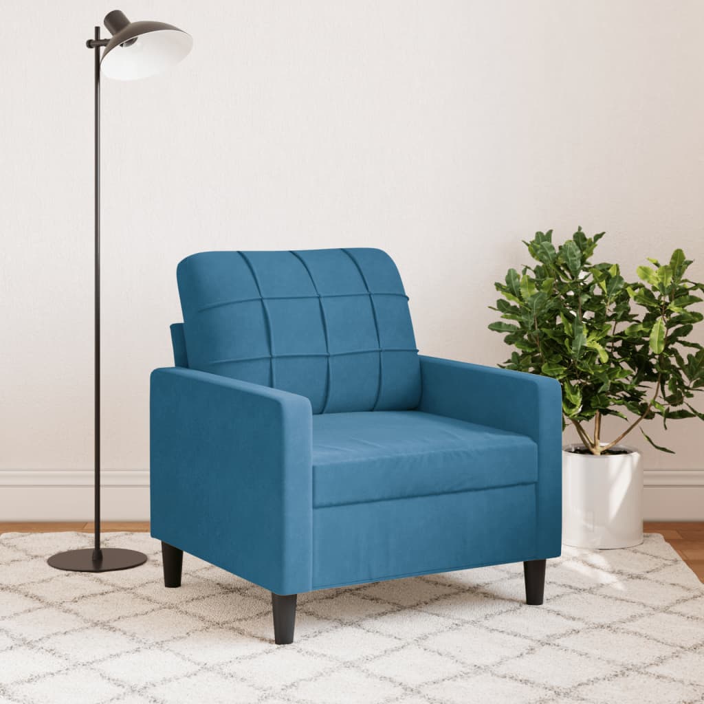 Fauteuil bleu 60 cm velours