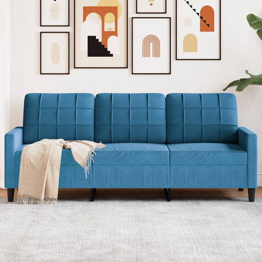Canapé 3 places velours bleu 180 cm