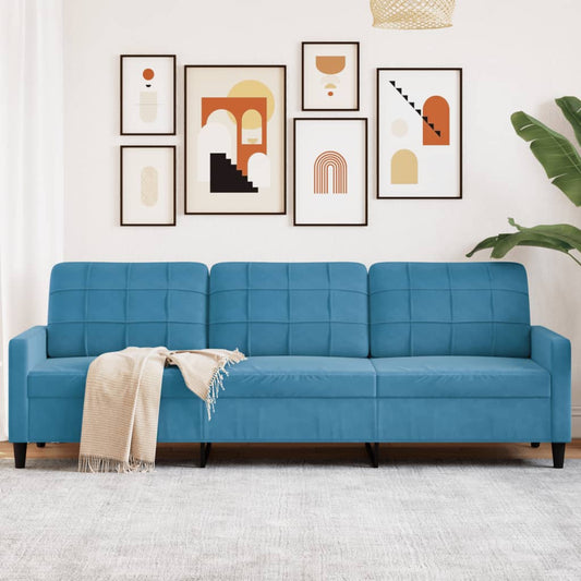 Canapé 3 places bleu 210 cm velours