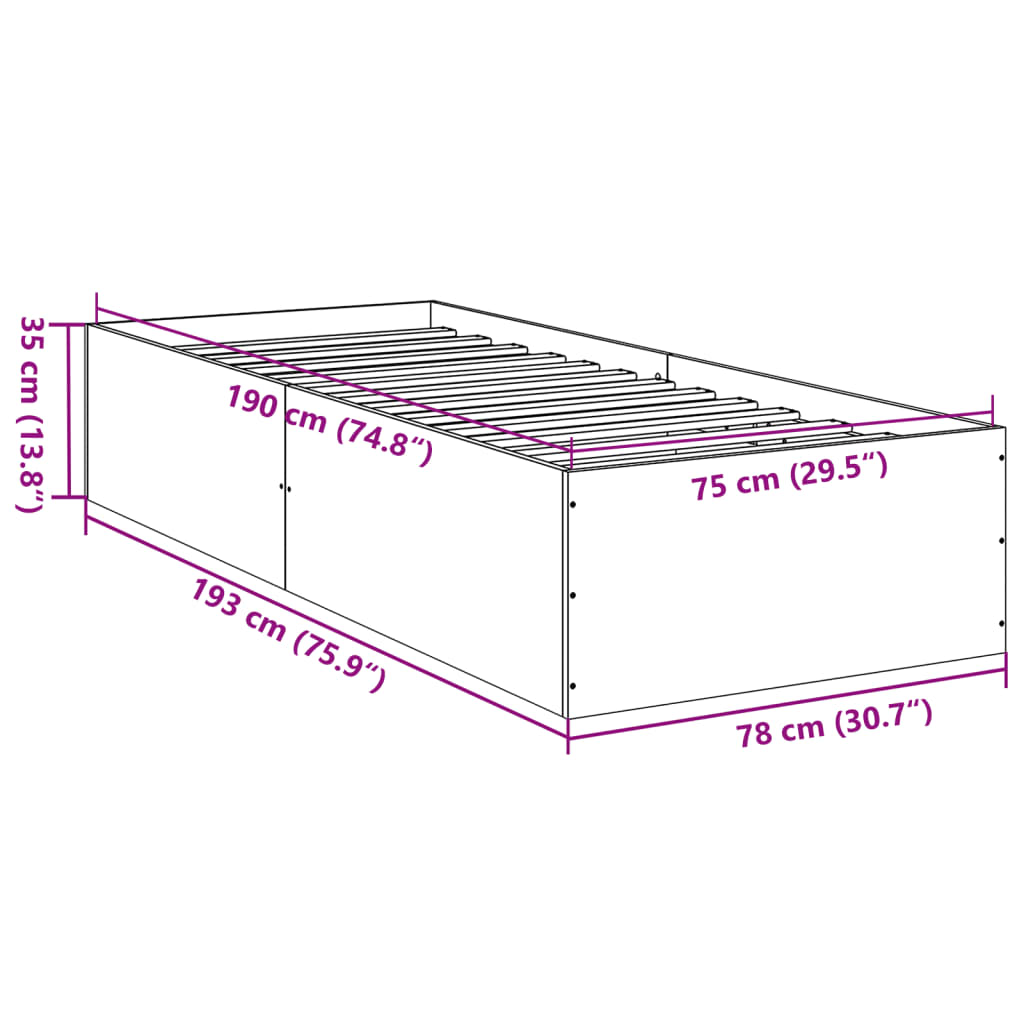 Cadre de lit gris béton 75x190 cm en bois