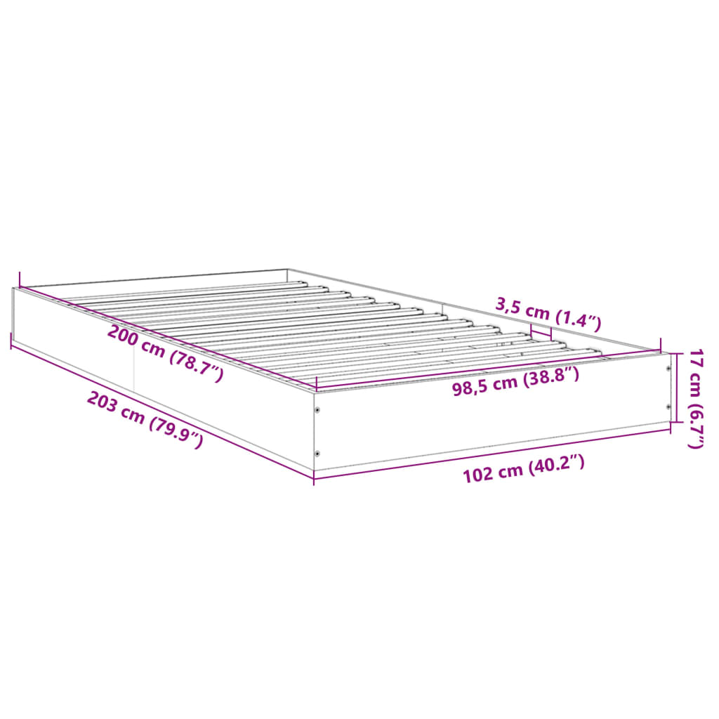 Cadre de lit Sonoma gris 100x200 cm en bois