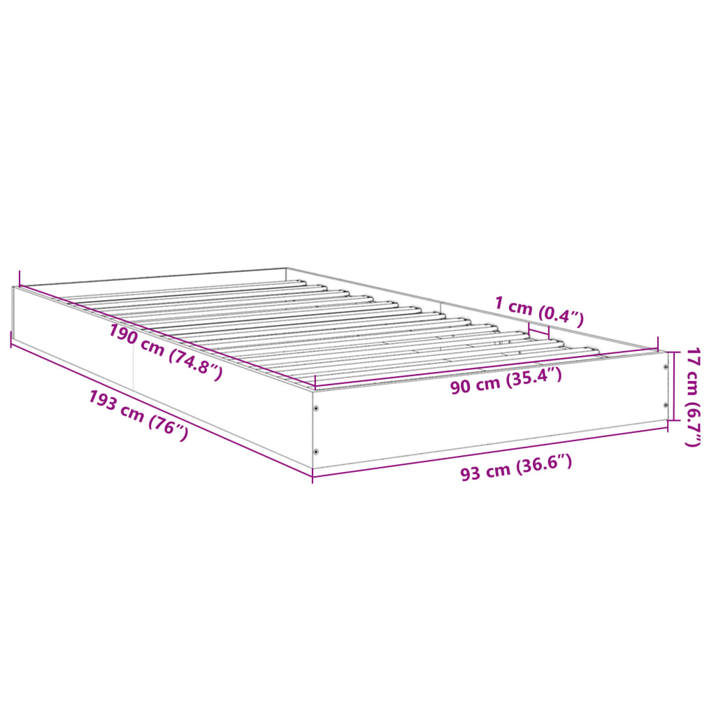 Bettgestell Betongrau 90x190 cm Holzwerkstoff