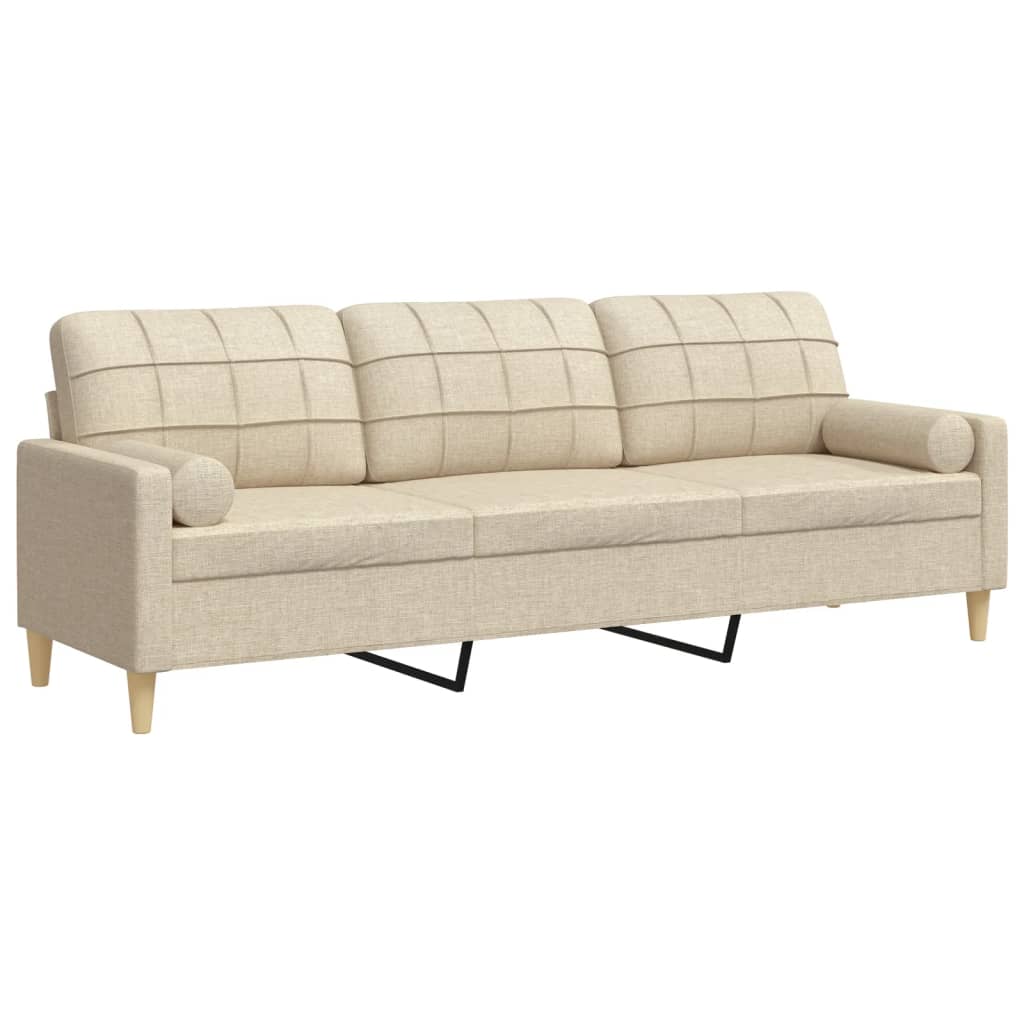 3-seater sofa with decorative cushions cream 210 cm fabric