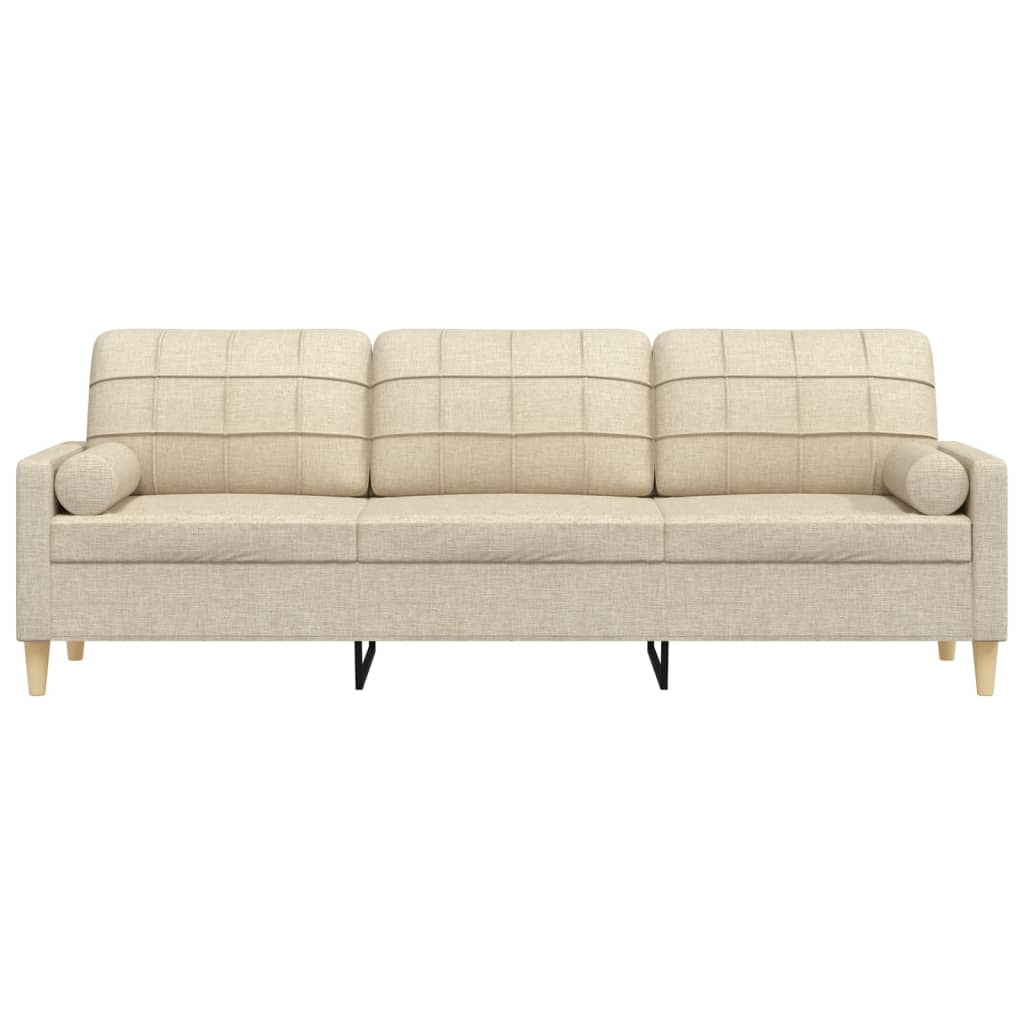 3-seater sofa with decorative cushions cream 210 cm fabric