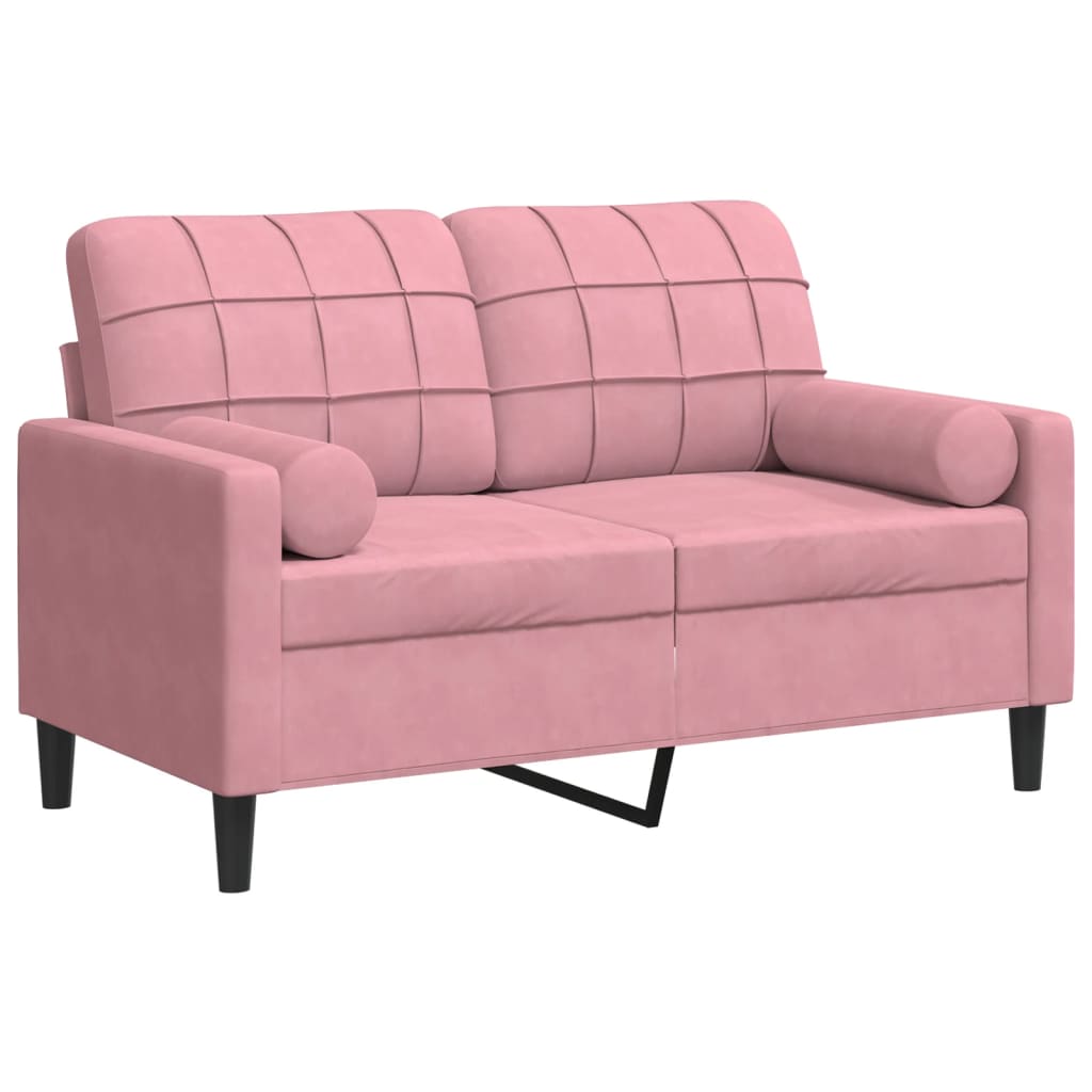 2-seater sofa with decorative cushions pink 120 cm velvet