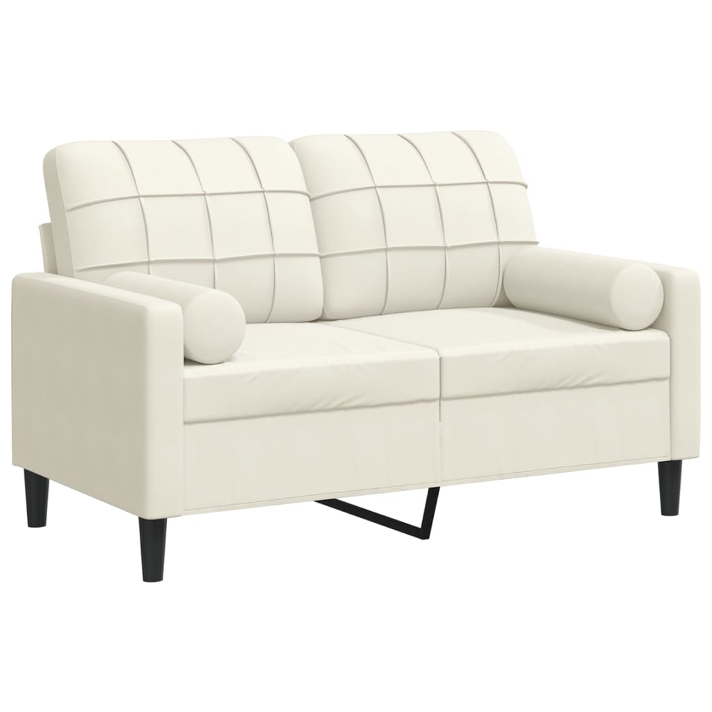 2-seater sofa with decorative cushions cream 120 cm velvet