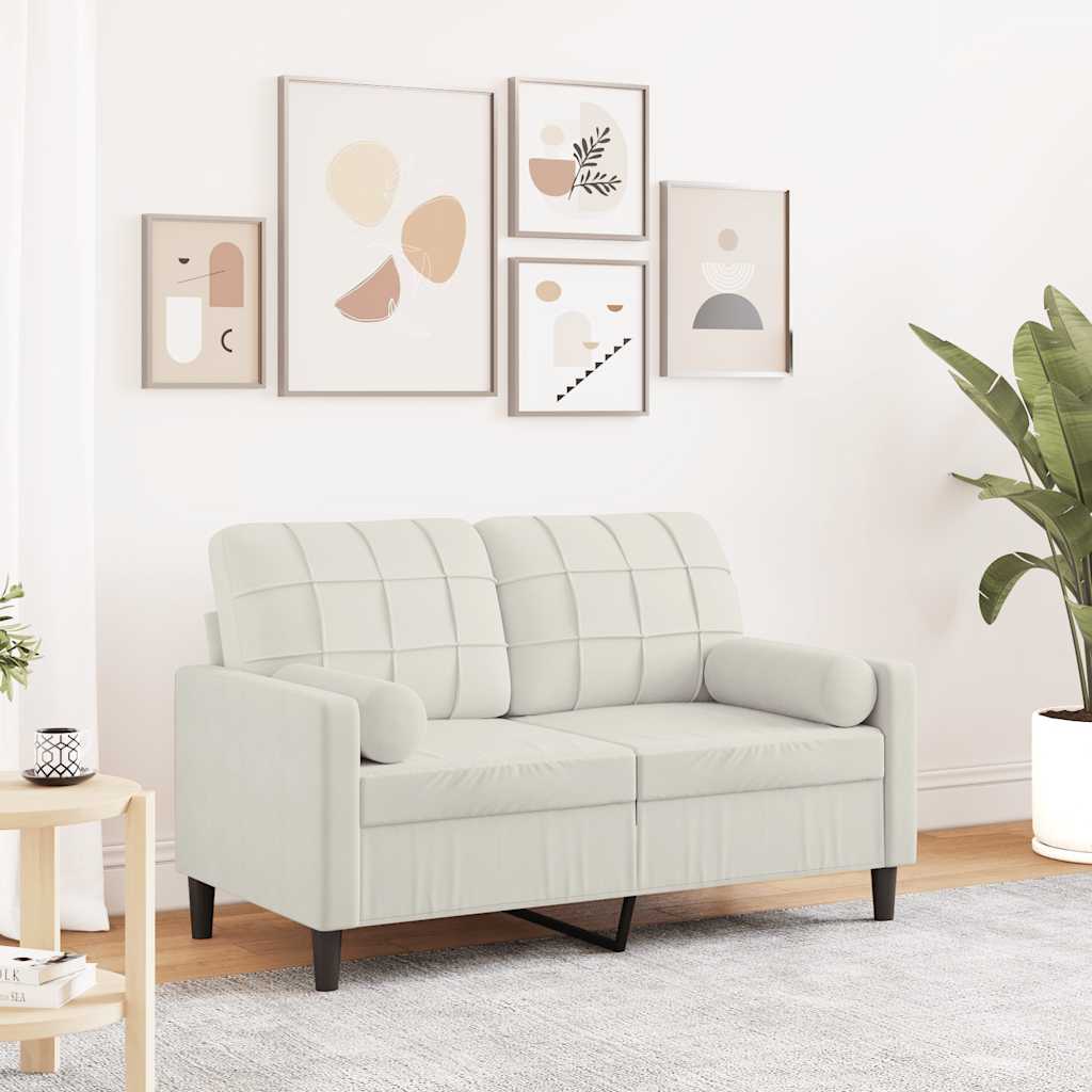 2-Sitzer-Sofa mit Zierkissen Creme 120 cm Samt
