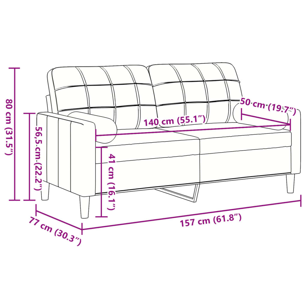 2-Sitzer-Sofa mit Zierkissen Hellgrau 140 cm Samt