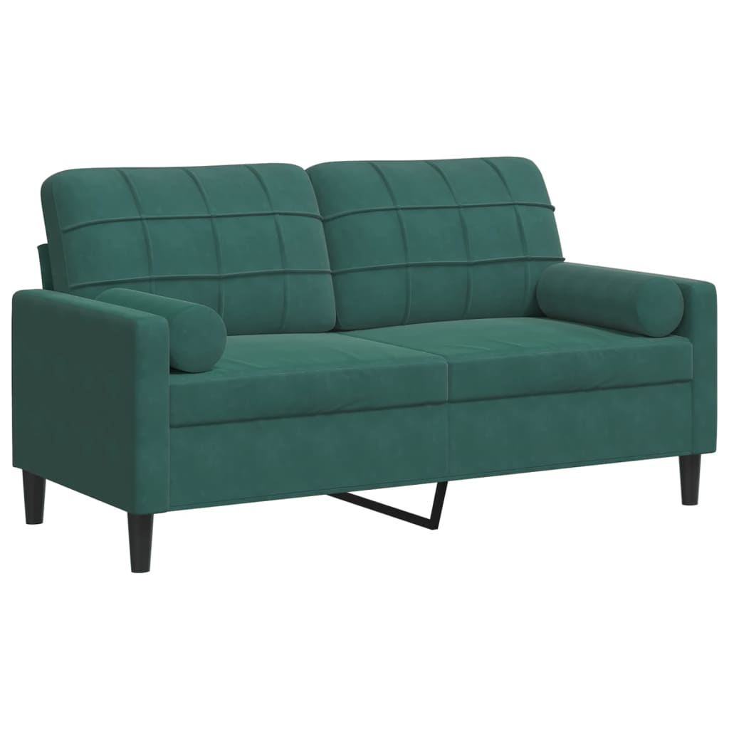 2-seater sofa with decorative cushions dark green 140 cm velvet