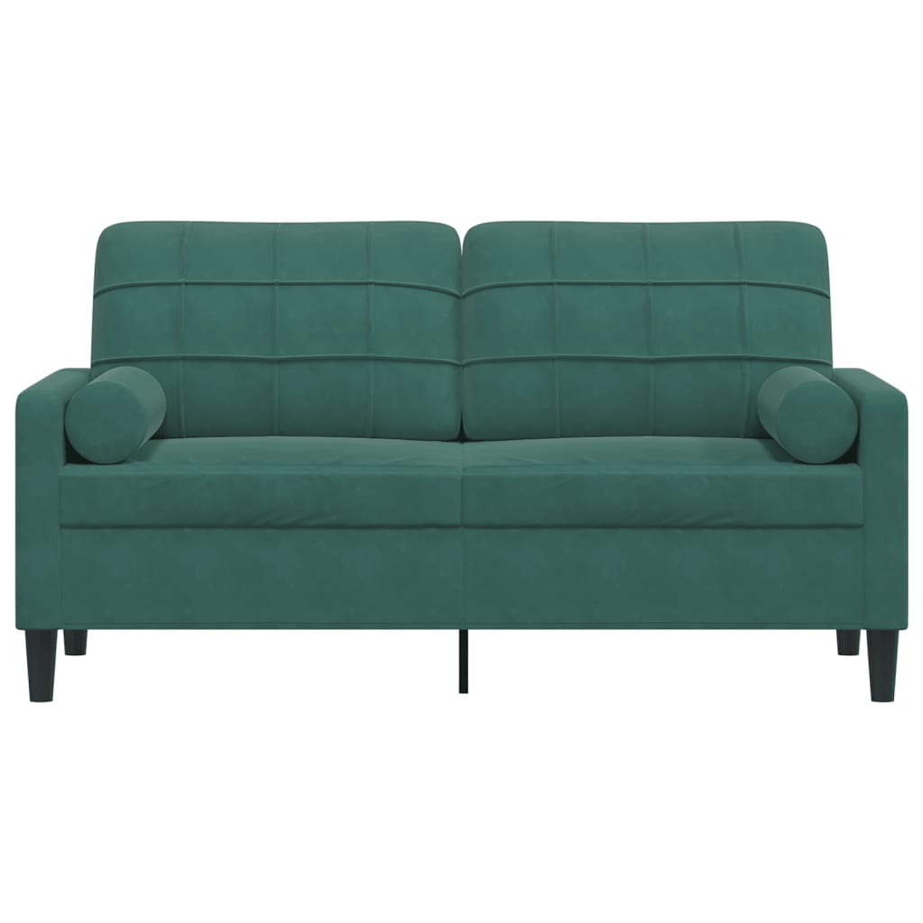 2-seater sofa with decorative cushions dark green 140 cm velvet