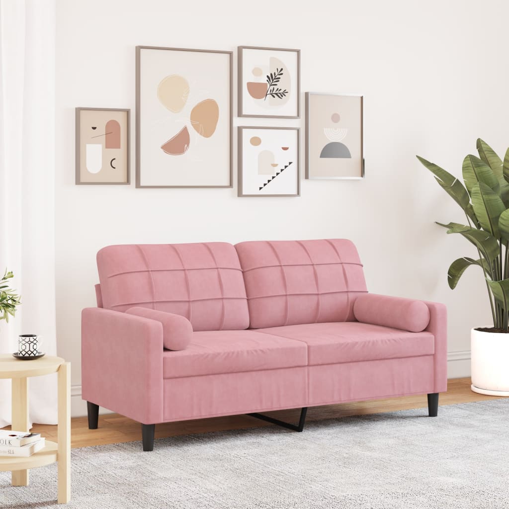 2-Sitzer-Sofa mit Zierkissen Rosa 140 cm Samt