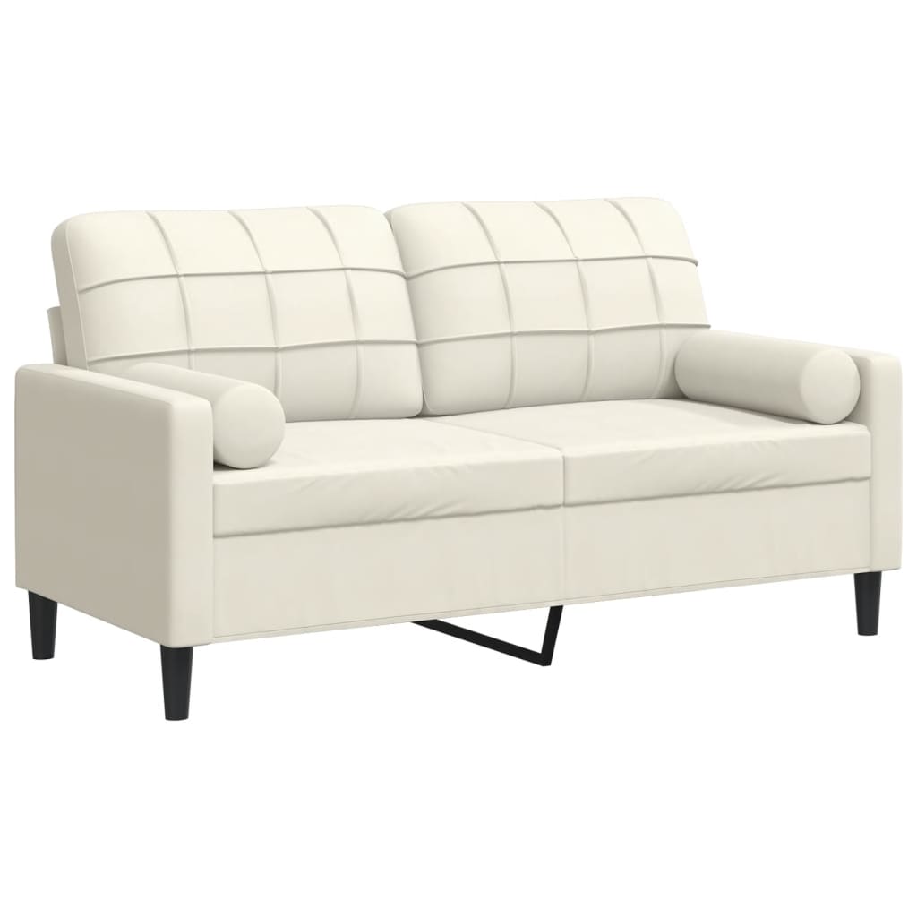 2-seater sofa with decorative cushions cream 140 cm velvet