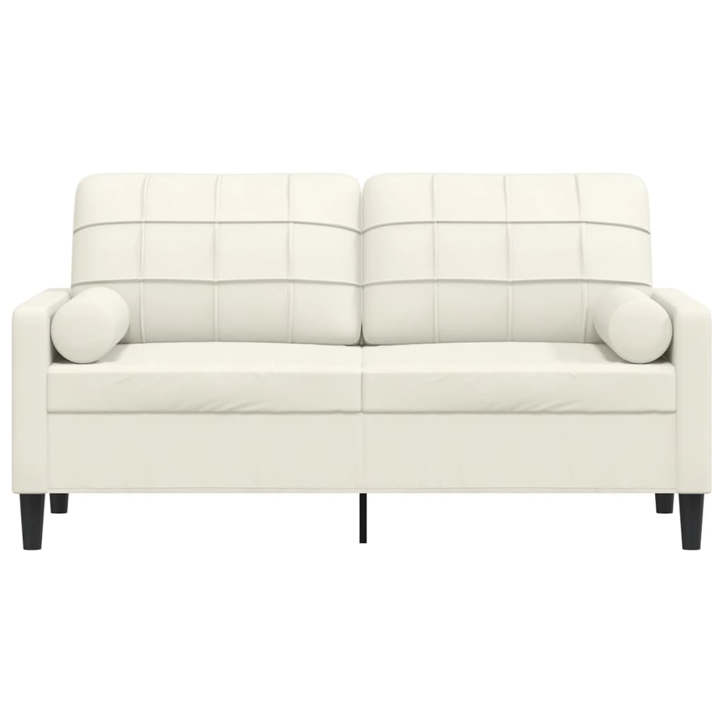 2-seater sofa with decorative cushions cream 140 cm velvet